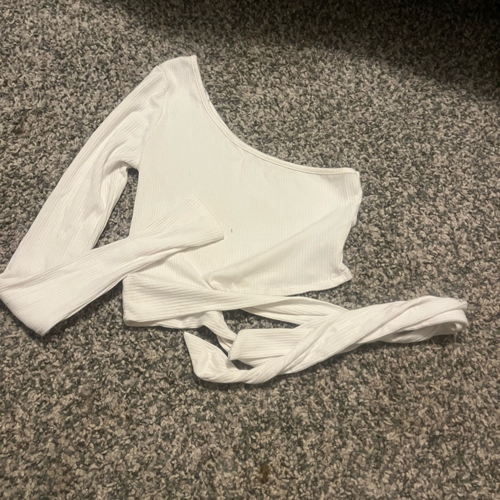 White Ribbed Long Sleeve Crop Top
